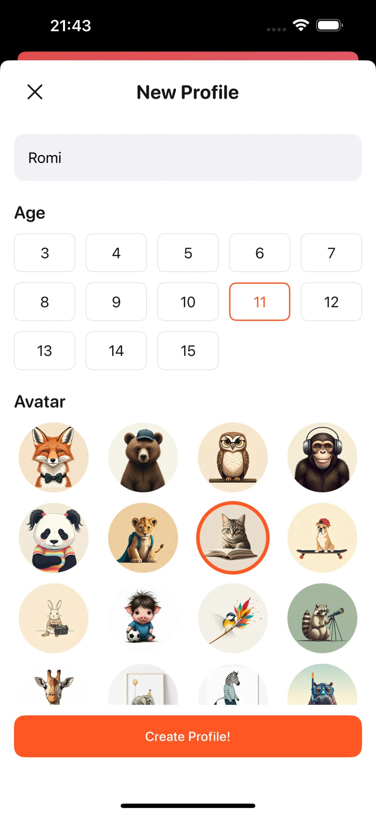 Child profile creation