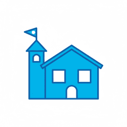 Decorative blue school building illustration